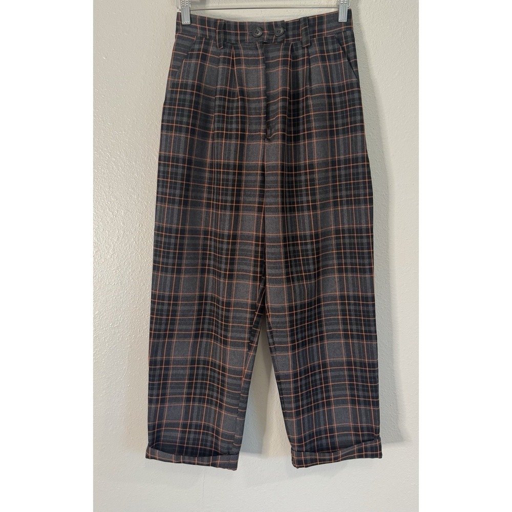 Topshop Whimsigoth DarkAcademia Plaid Trousers High RiseTailored Crop Pants 26